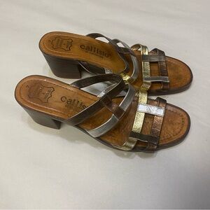 Callisto of California Women’s Sandals Size 7 Leather Block Heel Metallic NWOT